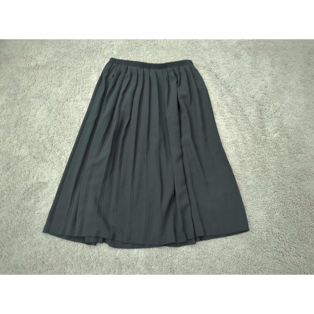 Leslie Fay Skirt Womens 16 Black A-Line Pleated Elastic Waist‎ Midi Classic